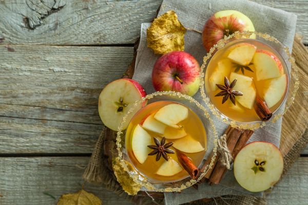 Overhead view of apple cider cocktails
